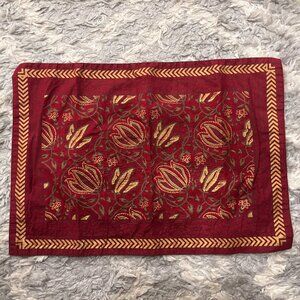 Organic Cotton Placemats – Deep Red with Gold Chevron Border & Artisan Set of 6